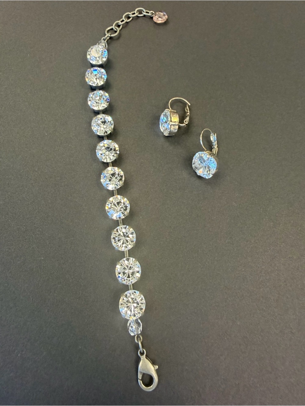 Crystal Tennis Bracelet and Drop Earrings Set - Clear